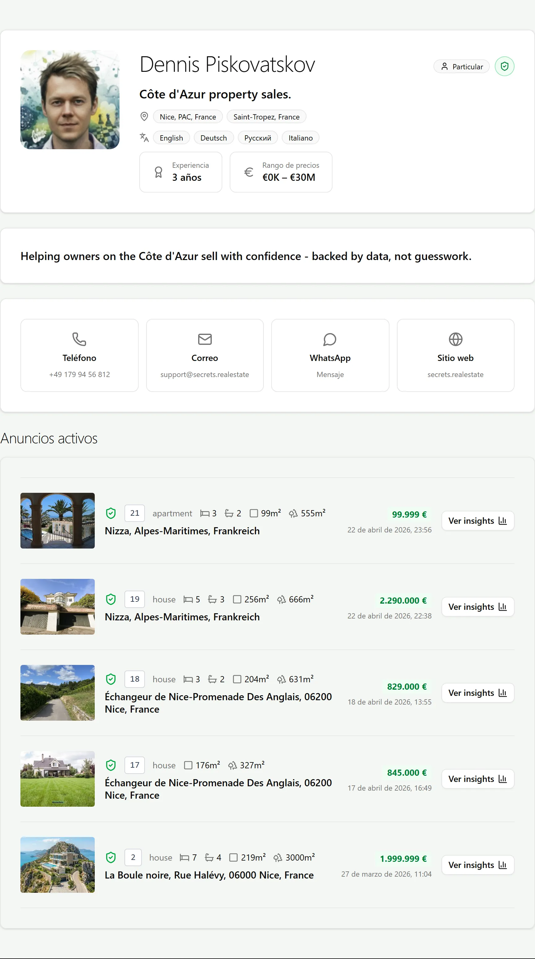 Perfil público de vendedor